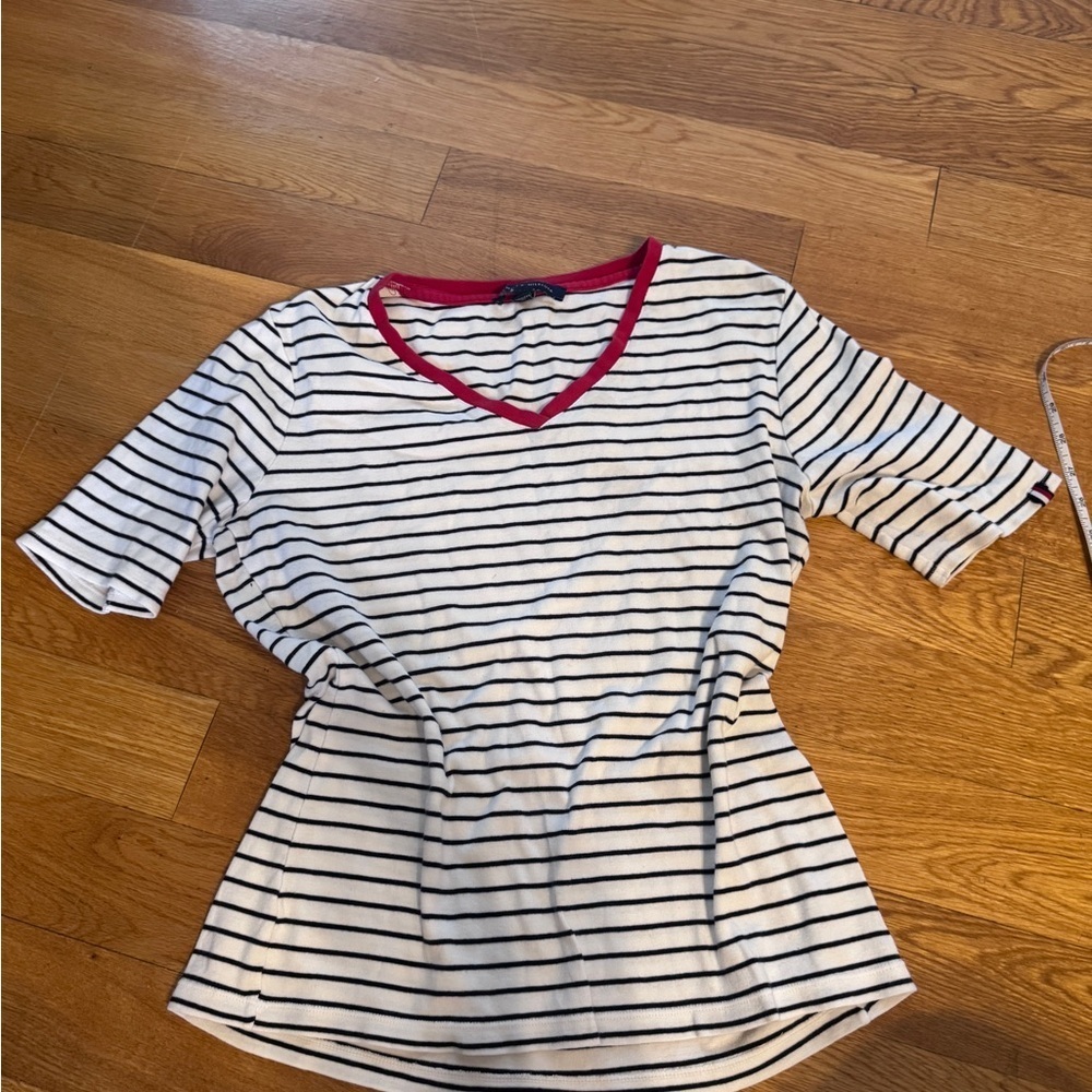 Tommy Hilfiger V-Neck T-Shirt with Red Trim​